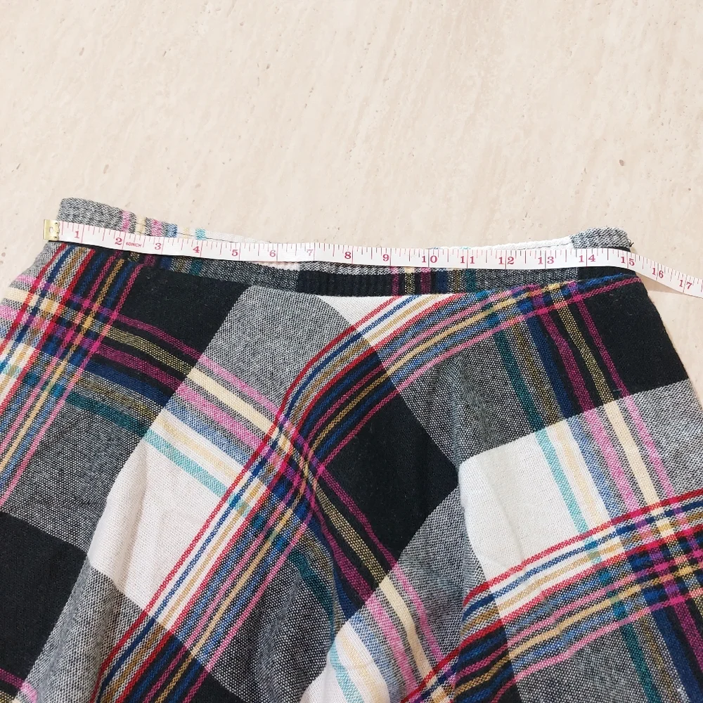 Vintage 80s Plaid Multicolor Pink Black Yellow A-Line Circle Midi Skirt - Picture 7 of 12